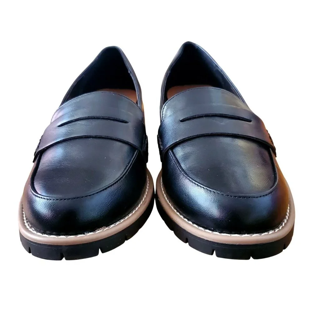 DV Dolce Vita 8 Lug Loafer Crisp Chunky Heel Slip On Shoes Vegan Suede Black